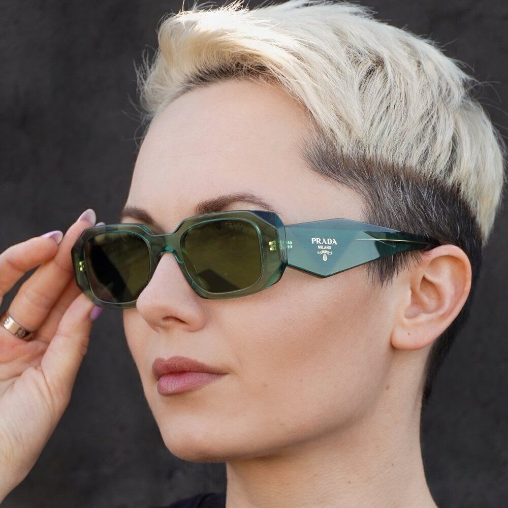 NEW Prada PR17WS 11R10E Sage Green Mirror Internal Silver Rectangle Sunglasses - Picture 4 of 14